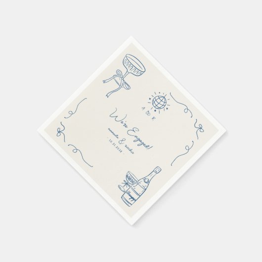 Grappige Franse Fun Hand Drawn Engagement Party Servet (Hoek)