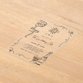 Grappige Franse Fun Monogram Hand getrokken bruilo Acryl Uitnodigingen (Laagn)