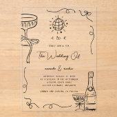 Grappige Franse Fun Monogram Hand getrokken bruilo Acryl Uitnodigingen (Voorkant)