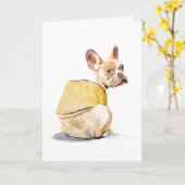 Grappige Franse Hond Wenskaart Kaart (Gele Bloem)