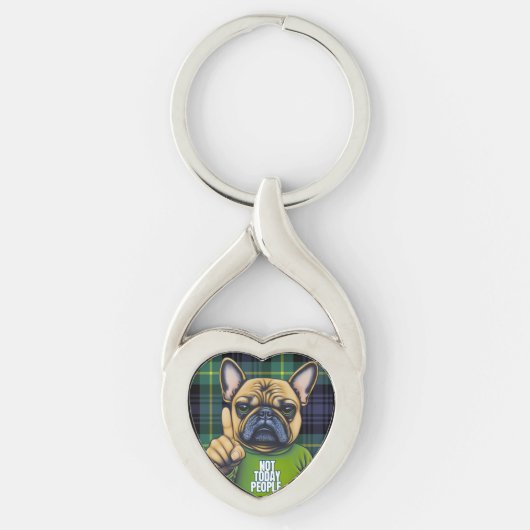 Grappige Franse stier hond Plaid Sleutelhanger (Voorkant)