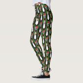 Grappige Frazzled Christmas Pinguins op Groen Leggings (Links)