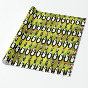 Grappige Frazzled Santa Penguin op Chartreuse v2 Cadeaupapier