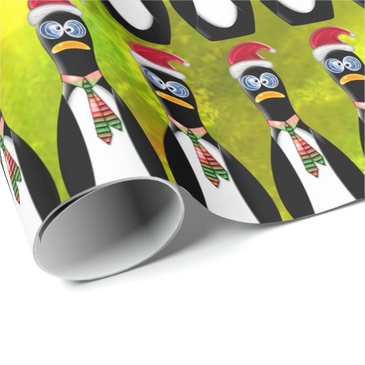 Grappige Frazzled Santa Penguin op Chartreuse v2 Cadeaupapier (Rol Hoek)
