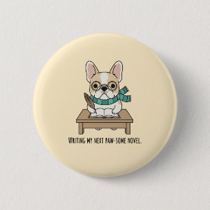 Grappige Frenchie Bril Teken Illustratie Ronde Button 5,7 Cm