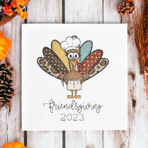 Grappige Friendsgiving-kalkoen Schort Chef Hoed Cu Servet