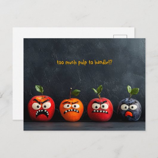 Grappige Fruitgezichten Hebben Te Veel Pulp om te Briefkaart (Voorkant / Achterkant)