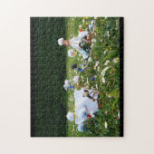 Grappige Fubby poppetjes die kamperen. Legpuzzel (Verticaal)
