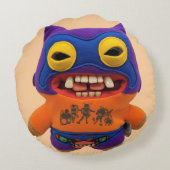 Grappige Fugglers Wrestler Quirky Monster Rond Kussen (Achterkant)