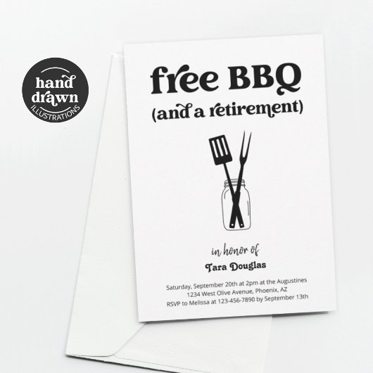 Grappige Fun Gratis BBQ & een Pensioenfeest Uitnod Kaart