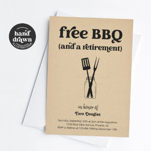Grappige Fun Gratis BBQ & een Pensioenfeest Uitnod Kaart