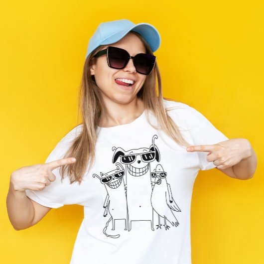 Grappige Fun Grinning Gang Hond Kat Parrot Karakte T-shirt