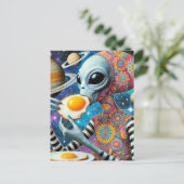 Grappige Funky Alien Eten Gebakken Eieren Briefkaart (Staand voorkant)
