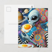 Grappige Funky Alien Eten Gebakken Eieren Briefkaart (Voorkant / Achterkant)
