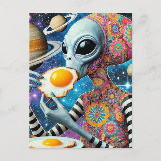 Grappige Funky Alien Eten Gebakken Eieren Briefkaart (Voorkant)
