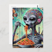 Grappige Funky Alien Eten Spaghetti Collage Briefkaart (Voorkant / Achterkant)