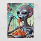 Grappige Funky Alien Eten Spaghetti Collage Briefkaart (Voorkant)