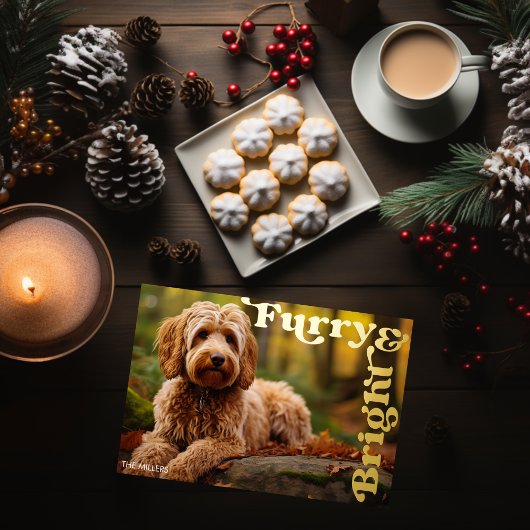 Grappige Furry & Bright Dog Pet Kerst Modern Folie Feestdagenkaart