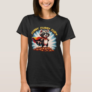 Grappige Fury Raccoon Hero op Acorn Pile T-shirt