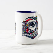 Grappige futuristische kerstman met VR-bril LOL Tweekleurige Koffiemok (Voorkant rechts)