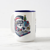 Grappige futuristische kerstman met VR-bril LOL Tweekleurige Koffiemok (Voorkant links)