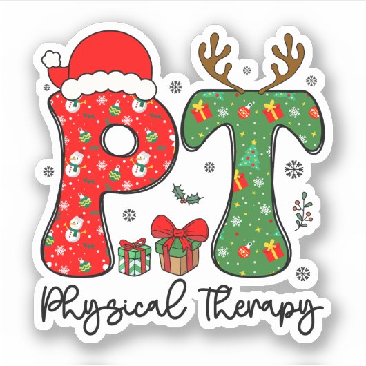 Grappige Fysieke Therapie Kerstmis Kerstman Hoed P Sticker (Voorkant)