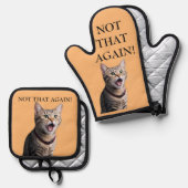 Grappige Gag Gift Personaliseer kattenfoto Bewerk  Ovenwant & Pannenlap Set (Voorkant / Achterkant)