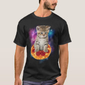 Grappige Galaxy Cat in de ruimte - Kat rijden Pizz T-shirt (Voorkant)