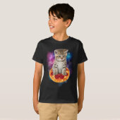 Grappige Galaxy Cat in de ruimte - Kat rijden Pizz T-shirt (Voorkant volledig)