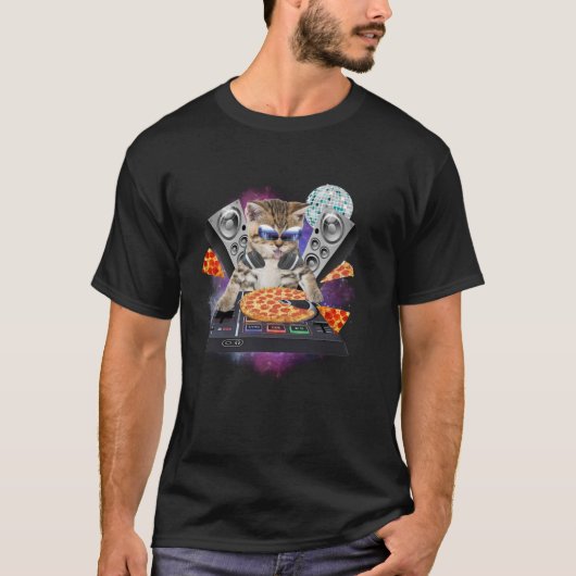 Grappige Galaxy DJ Pizza Cat Shirt Space Pizza Kat (Voorkant)