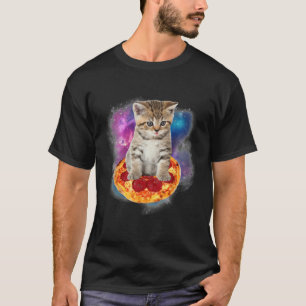 Grappige Galaxy Kat Ruimte Kat Eet Pizza en Taco T-shirt