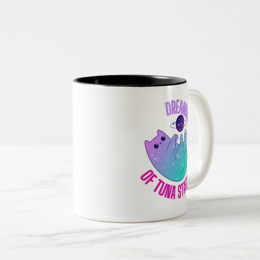 Grappige Galaxy Kawaii Kat Spelen met Sterren Mok (Voorkant rechts)