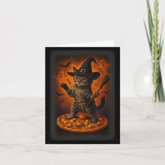Grappige Galaxy Witch Cat Halloween kat in Space R Kaart (Voorkant)