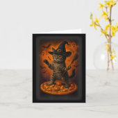 Grappige Galaxy Witch Cat Halloween kat in Space R Kaart (Gele Bloem)