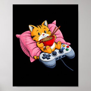 Grappige Gamer Cat Ramen Kawaii Gaming Japanse Vro Poster