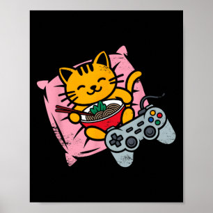 Grappige Gamer Cat Ramen Kawaii Gaming Japanse Vro Poster