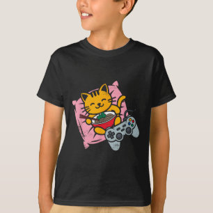 Grappige Gamer Cat Ramen Kawaii Gaming Japanse Vro T-shirt