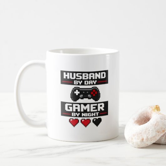Grappige Gamer Echtgenoot Mok Pixel Kunst Retro De (Met donut)