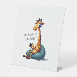 Grappige gamer giraffe-gaming voor jongens mannen reclamebord met voetstuk