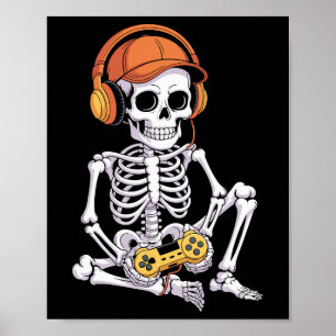 Grappige Gamer Halloween Skelet Videogames Gamen Poster