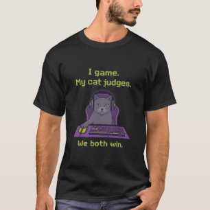 Grappige gamer kat beoordeelt PC setup muismat T-shirt