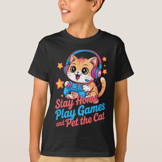 Grappige gamer kat blijf thuis2 t-shirt (Voorkant)