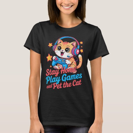 Grappige gamer kat blijft thuis2 t-shirt (Voorkant)