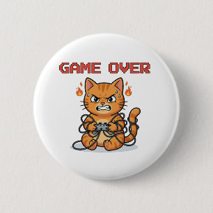 Grappige gamer kat Game Over knop Ronde Button 5,7 Cm