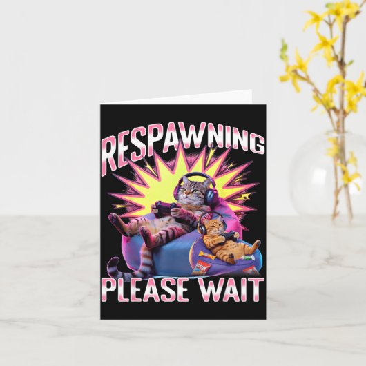 Grappige Gamer Kat Kaart (Gele Bloem)