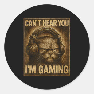 Grappige Gamer Kat Mannen Vrouwen Jongens Kunnen J Ronde Sticker