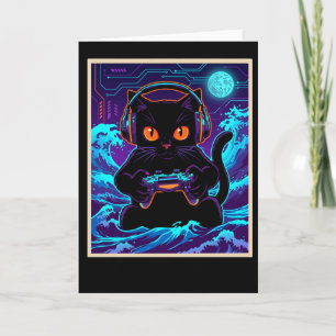 Grappige Gamer Kat Neon Cyber Gaming Nacht Retro K Kaart