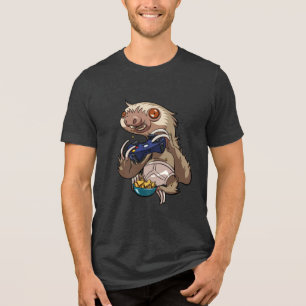 Grappige gamer luiaard die cartoongames speelt Tri-Blend shirt
