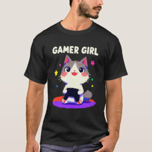 Grappige Gamer Meisje Kat Kitten Videospel Speler T-shirt