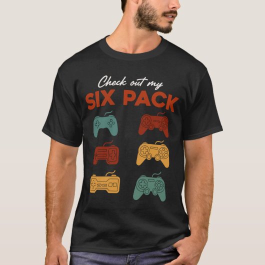 Grappige Gamer Six Pack Controllers Retro Video Ga T-shirt (Voorkant)